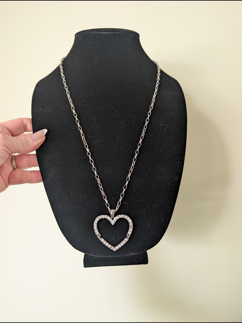 Silver Heart Pendant Necklace - Sparkling Crystal Heart